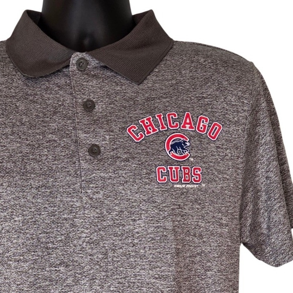 True Fan Chicago Cubs‎ MLB Polo Shirt Heather Gray Baseball Mens M